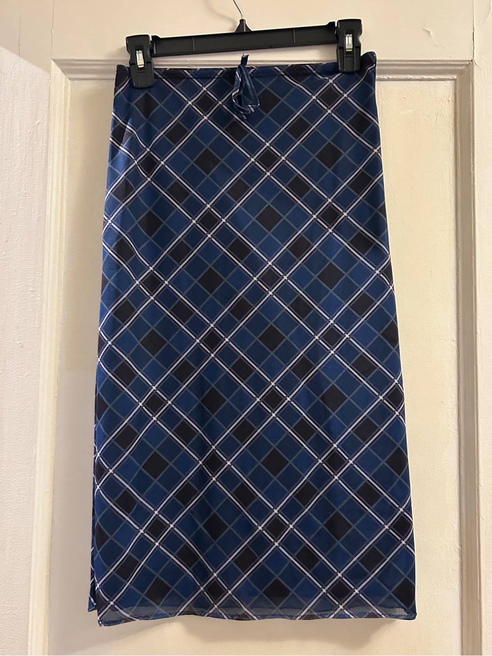Navy and Black Plaid Midi Skirt